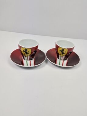 Vintage Ferrari Espresso Cups & Saucers Set of 2 Formula 1 F1 Racing Italy